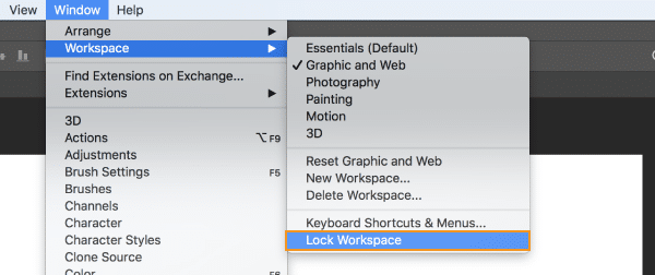 Opción Bloquear espacio de trabajo en Photoshop